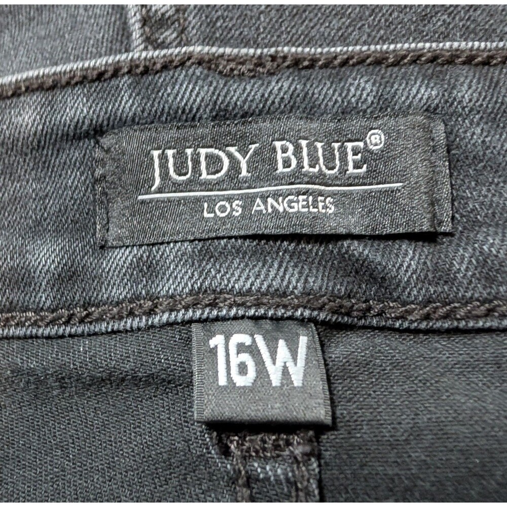 Judy Blue Jeans Size 16W Black Leopard Patch Distressed Skinny Fit Stretch - Picture 5 of 12